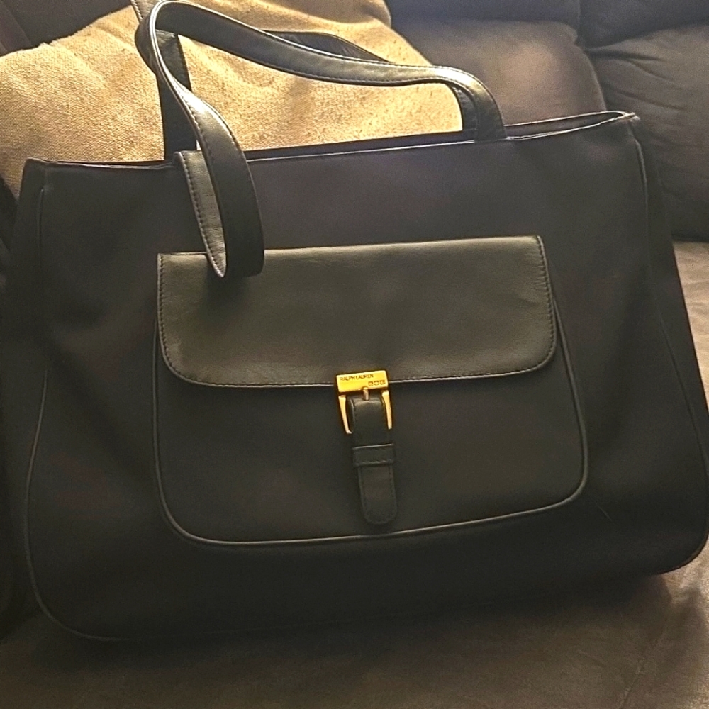 Ralph Lauren Black Tote Purse Gold hardware Double Handles